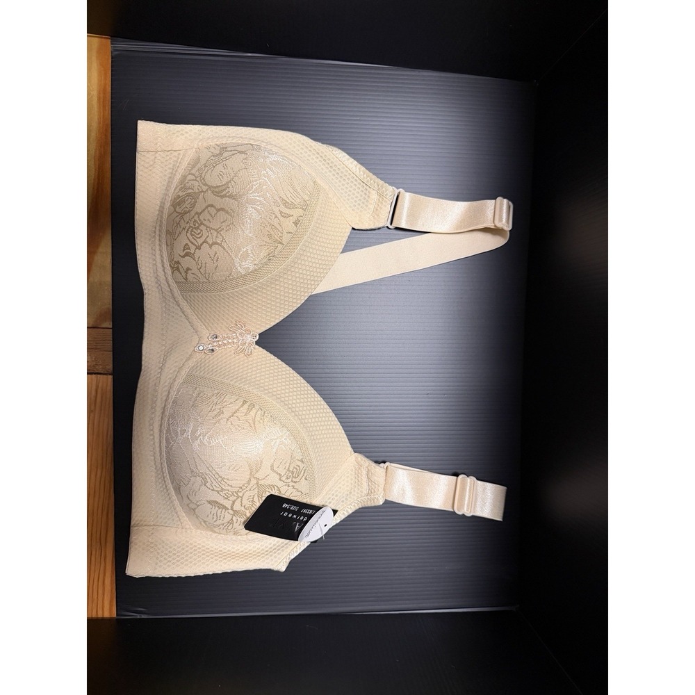 GAIYI Premium Full Coverage Wireless Floral Bra Embroidered Beige 34B